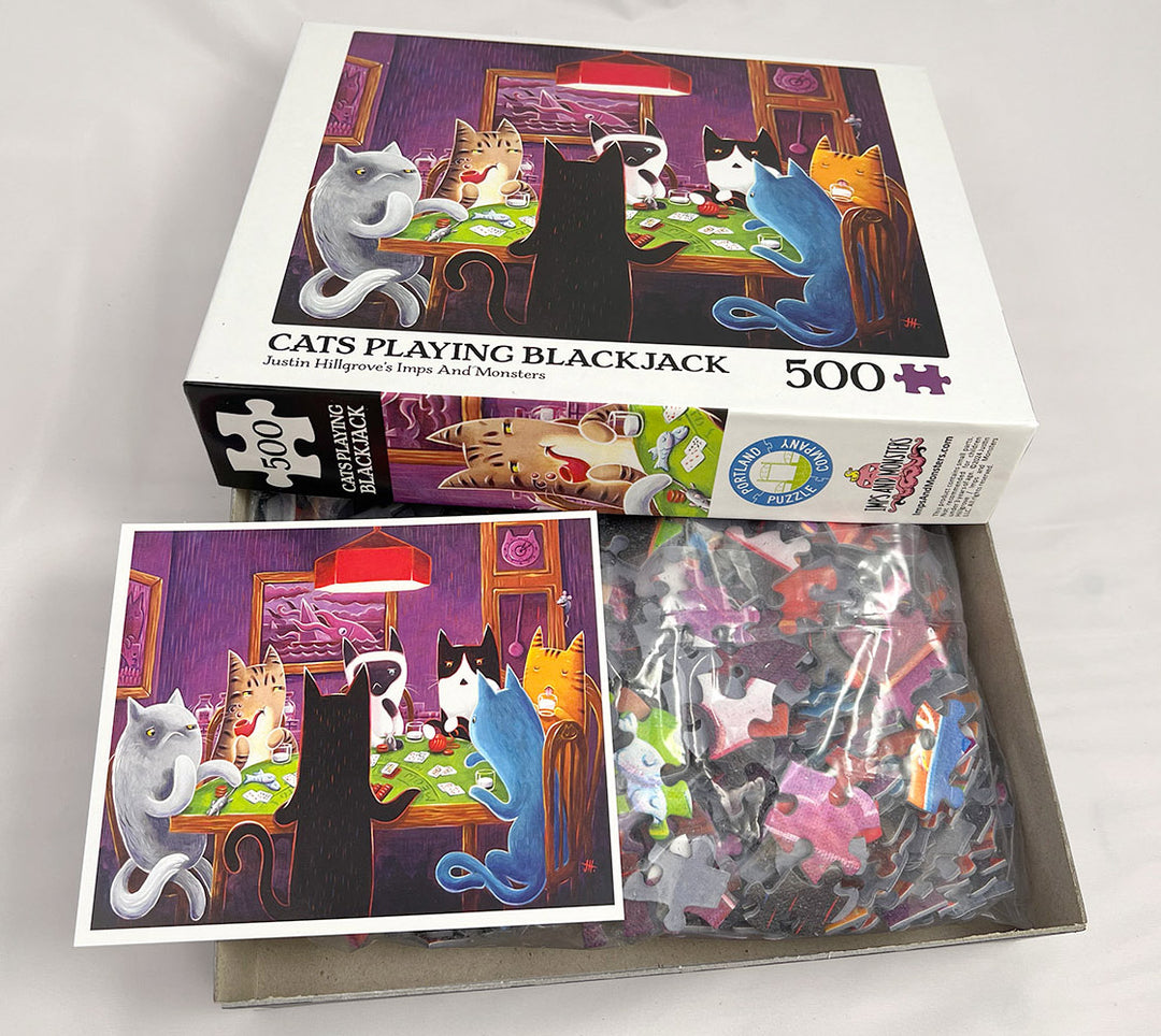 Cats Playing Blackjack 500-piece puzzle image 1