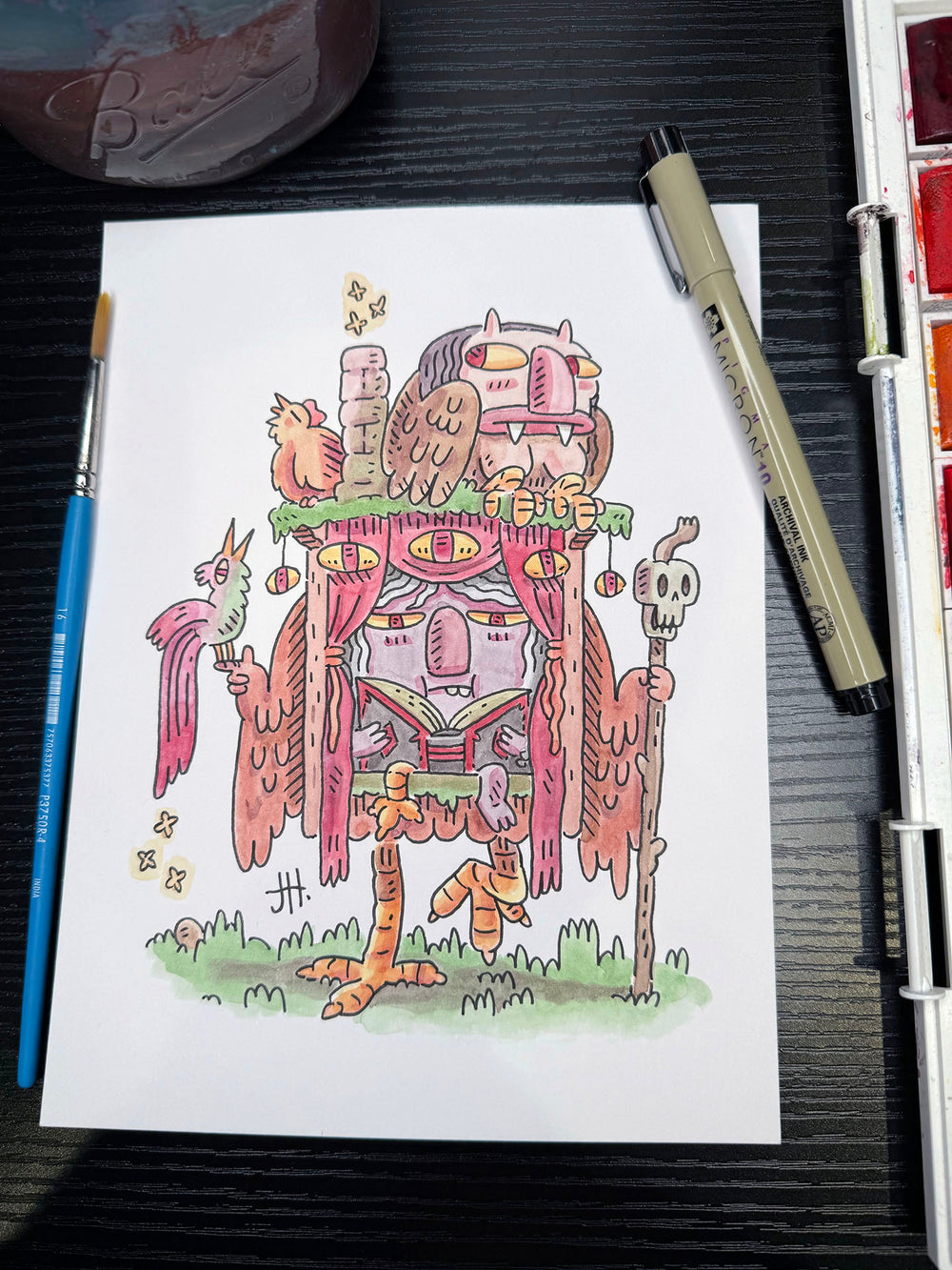 Baba Yaga Ink & Watercolor (Original)