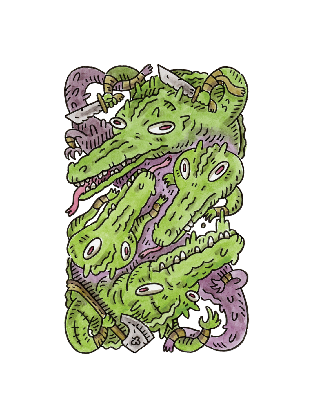 4 of Clubs Ink &amp; Watercolor (Original)