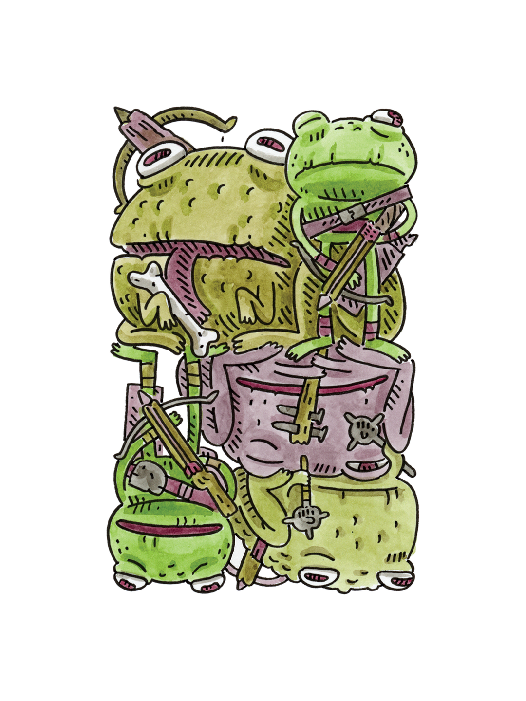 5 of Clubs Ink &amp; Watercolor (Original)