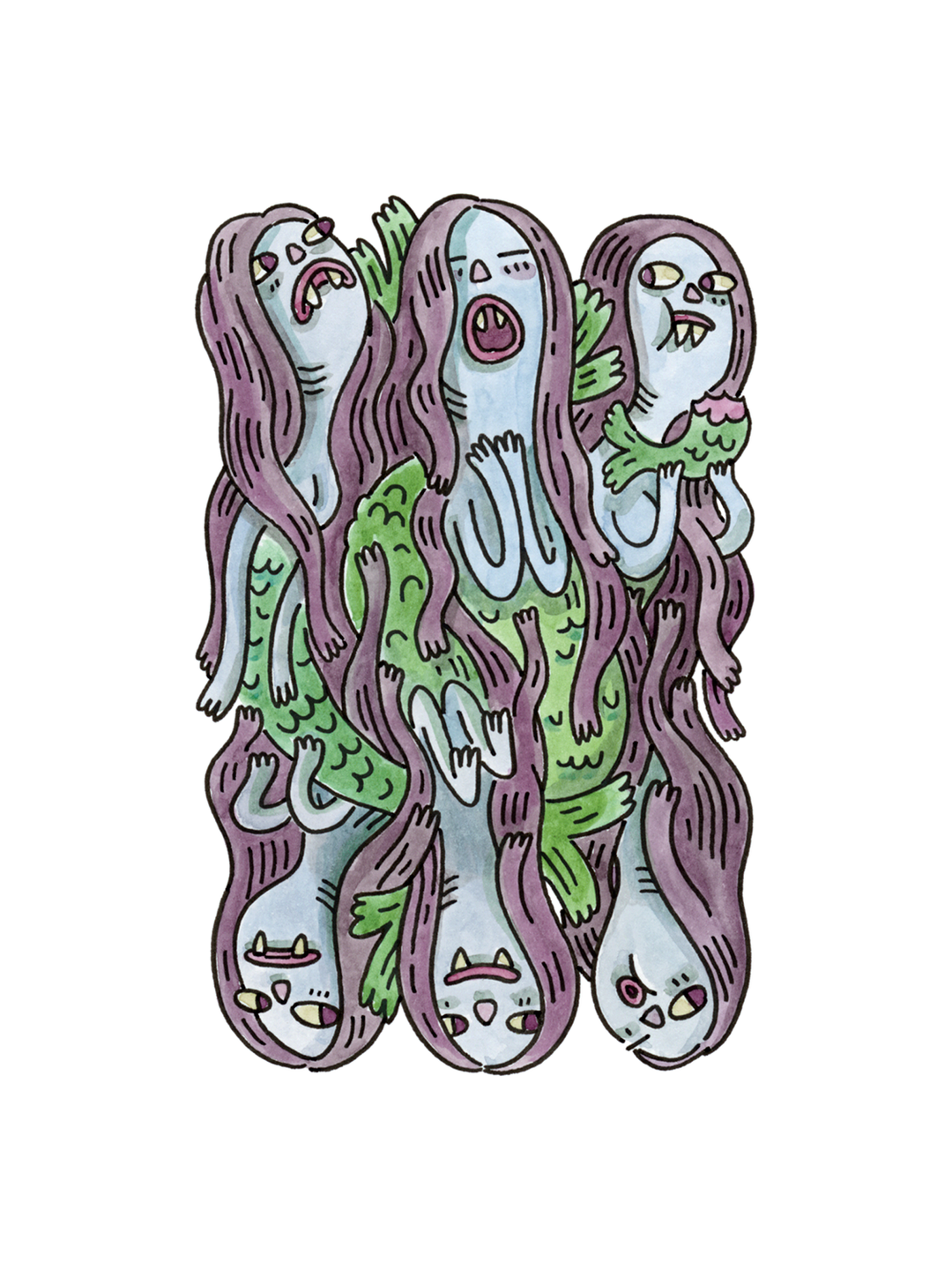 6 of Clubs Ink &amp; Watercolor (Original)