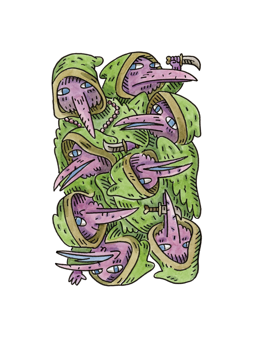8 of Clubs Ink &amp; Watercolor (Original)