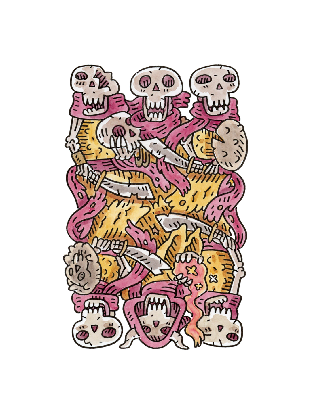 6 of Hearts Ink &amp; Watercolor (Original)