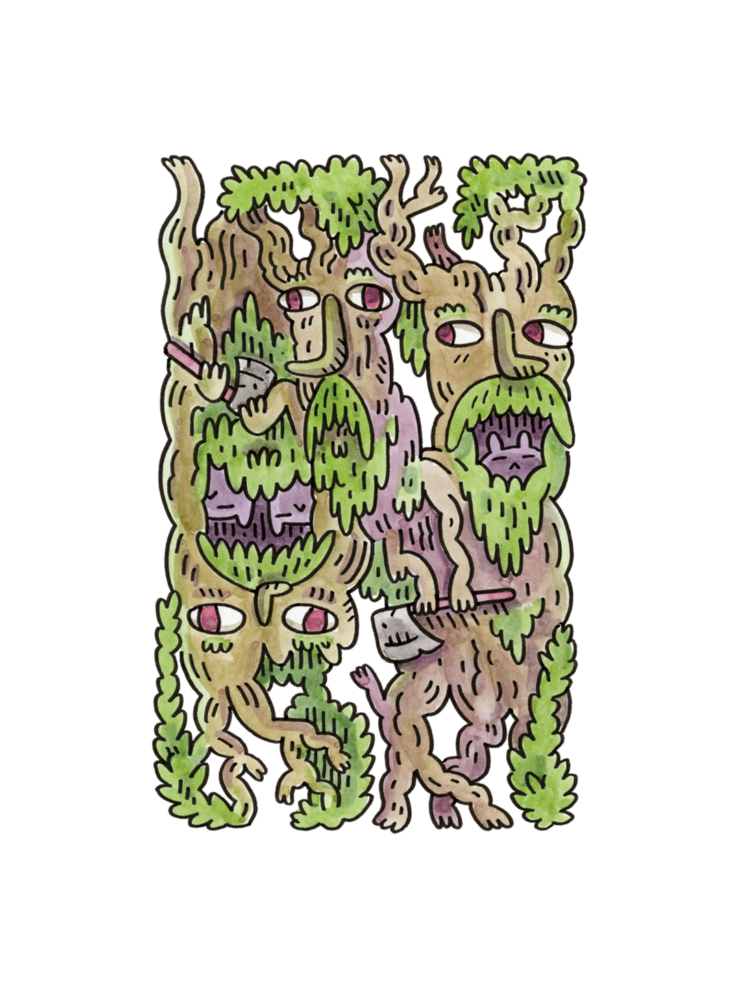3 of Spades Ink &amp; Watercolor (Original)