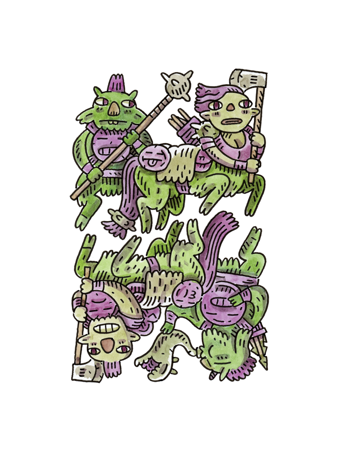 4 of Spades Ink &amp; Watercolor (Original)