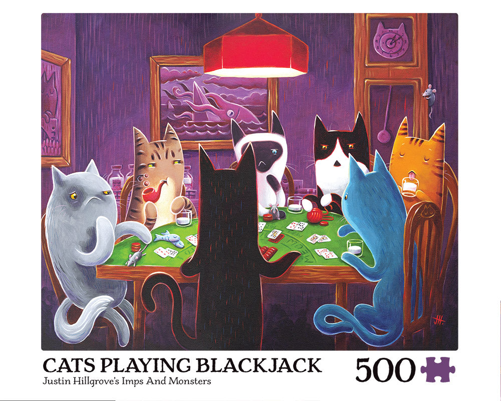 Cats Playing Blackjack 500-piece puzzle image 0